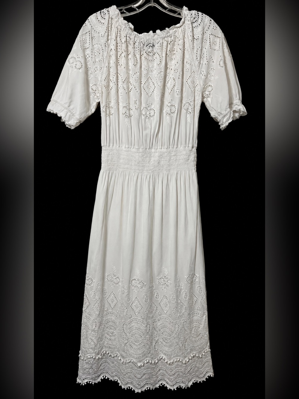 Sea New York White Eyelet Embroidered Midi Dress Boho Cottagecore Romantic - Picture 5 of 10
